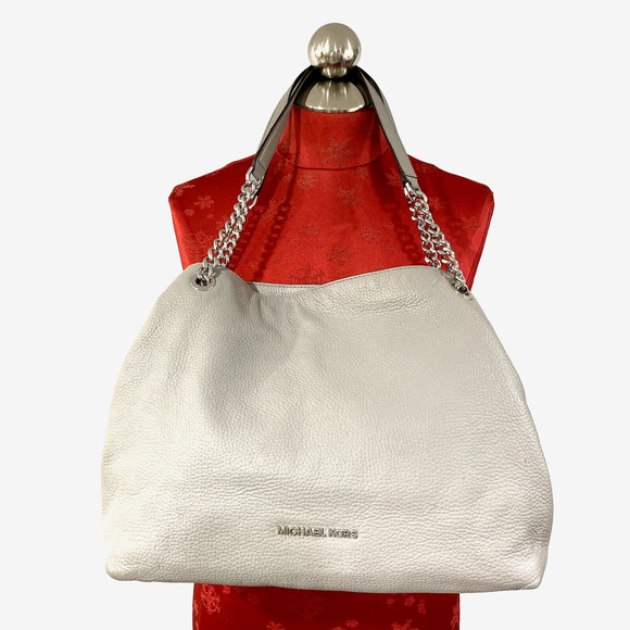 Michael Kors Handbags - Michael Kors Purse Gray Pebbled Leather Silver Chain Strap Handle Shoulder Bag